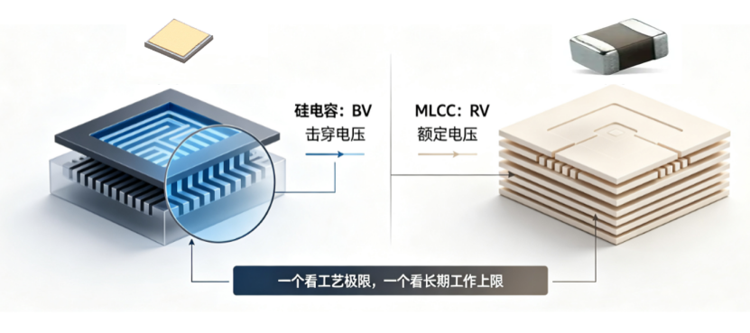 为什么硅电容给BV，而陶瓷电容给RV？